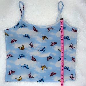 NWOT Baby Blue Butterfly Camisole Size XL Slightly Cropped Length SO CUTE